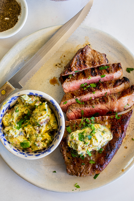 Grilled steak with Anchovy Compound Butter