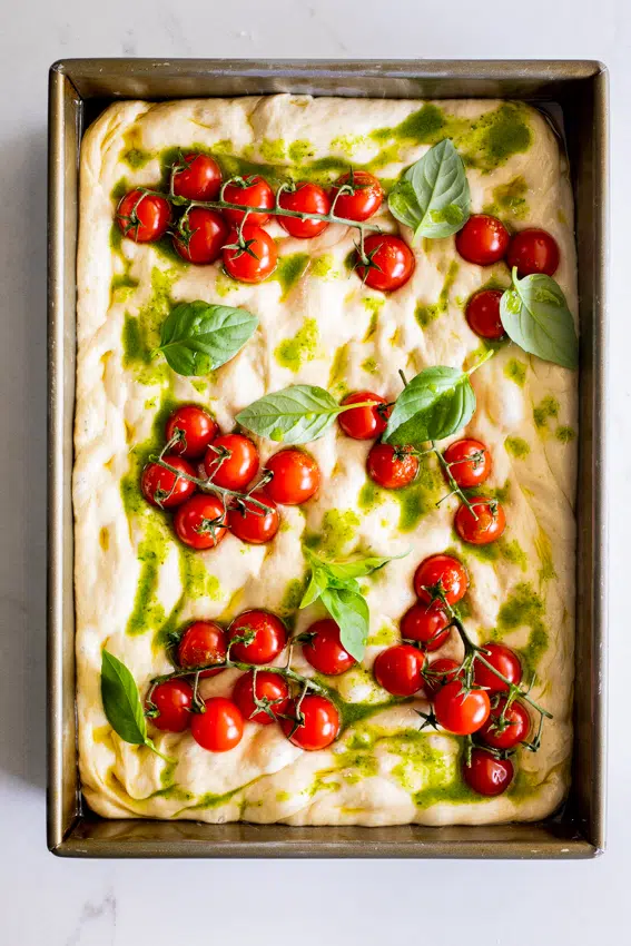 Tomato basil focaccia bread