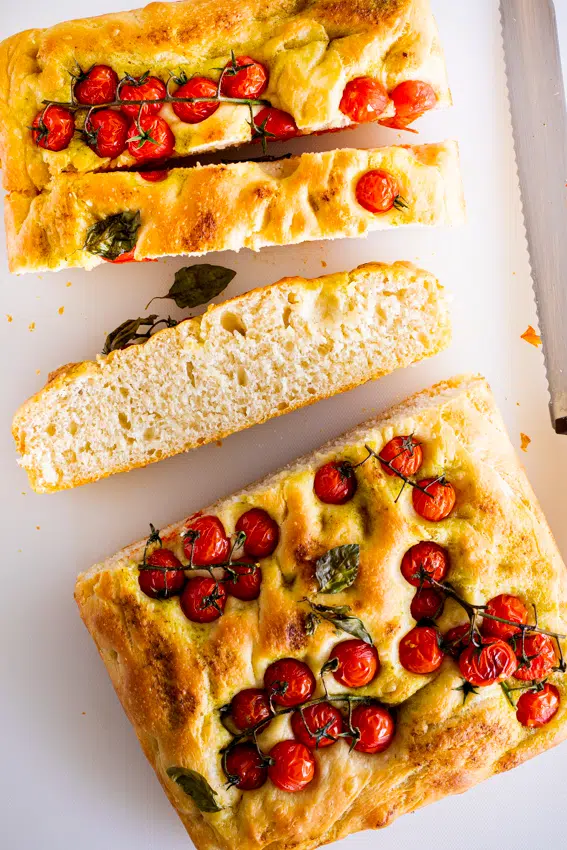 Tomato basil focaccia bread