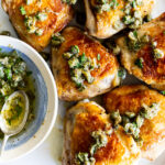 Crispy chicken thighs with caper sauce
