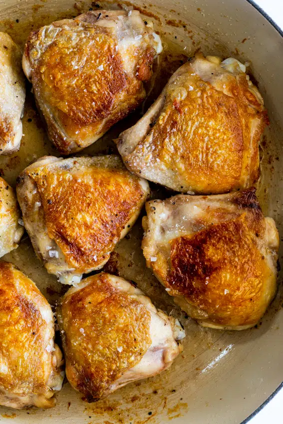 Crispy chicken thighs.