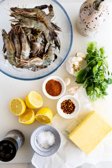 Ingredients for grilled garlic butter prawns