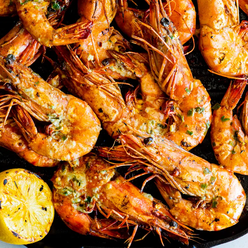 Grilled garlic butter prawns