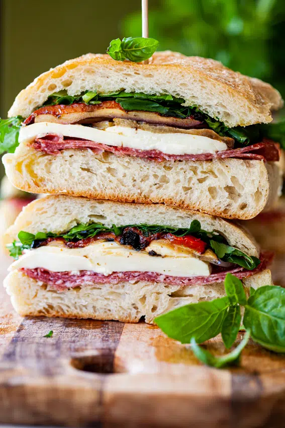 Family-Size Salami, Mozzarella and Eggplant Ciabatta Sandwich