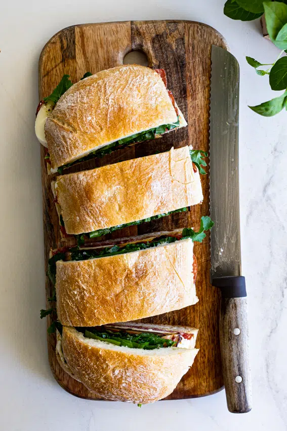 Family-Size Salami, Mozzarella and Eggplant Ciabatta Sandwich