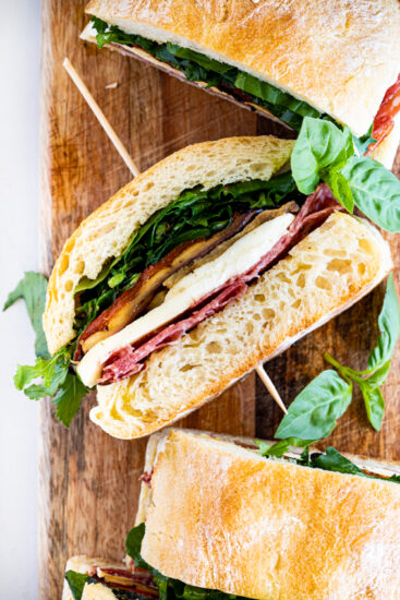 Family-Size Salami, Mozzarella and Eggplant Ciabatta Sandwich