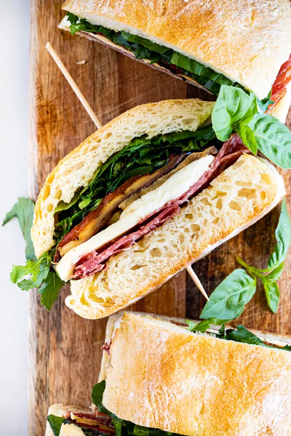 Family-Size Salami, Mozzarella and Eggplant Ciabatta Sandwich