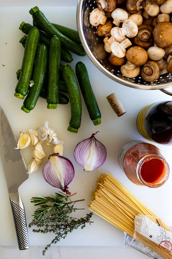 Ingredients for vegetarian bolognese.