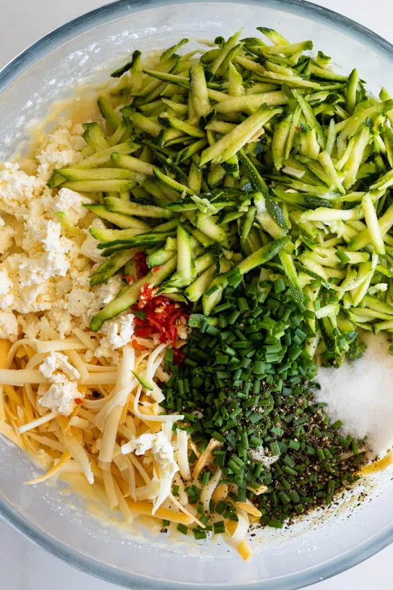 Cheesy zucchini muffin batter