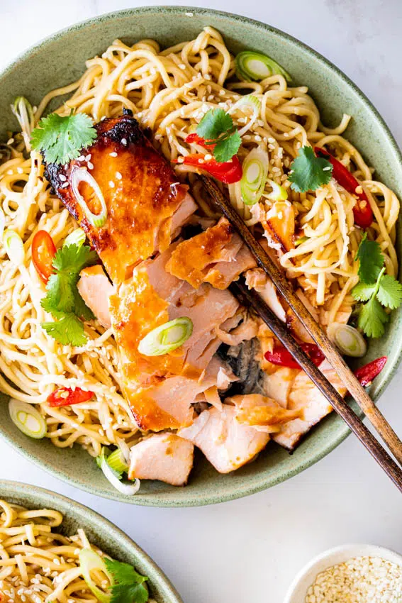 Miso Salmon with Garlic Noodles