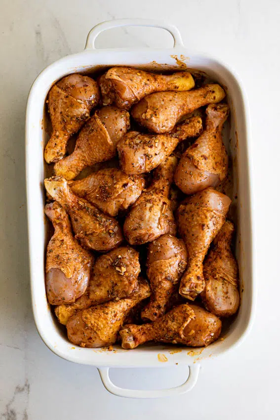 Chicken legs in marinade.