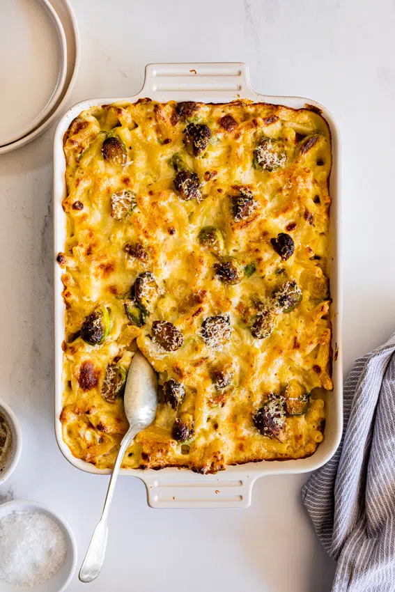 Macaroni & Cheese with brussels sprouts and bacon