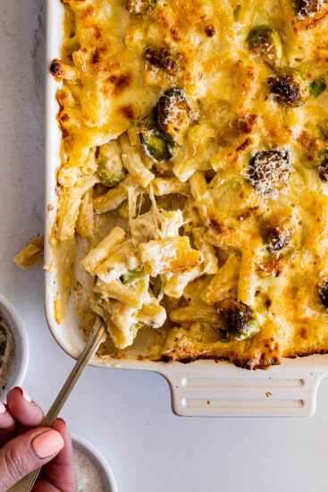 Macaroni & Cheese with brussels sprouts and bacon