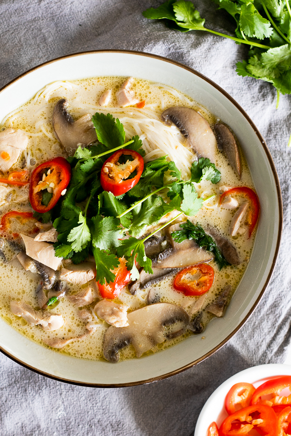 Thai Coconut Chicken Soup with noodles.