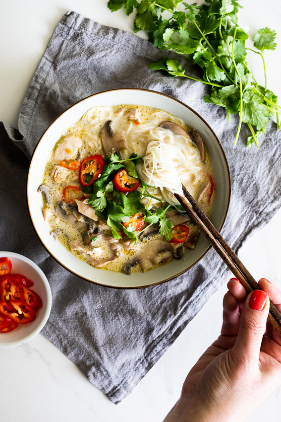 Thai Coconut Chicken Soup with noodles.
