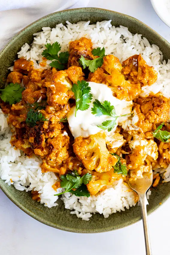 Coconut cauliflower curry with rice.