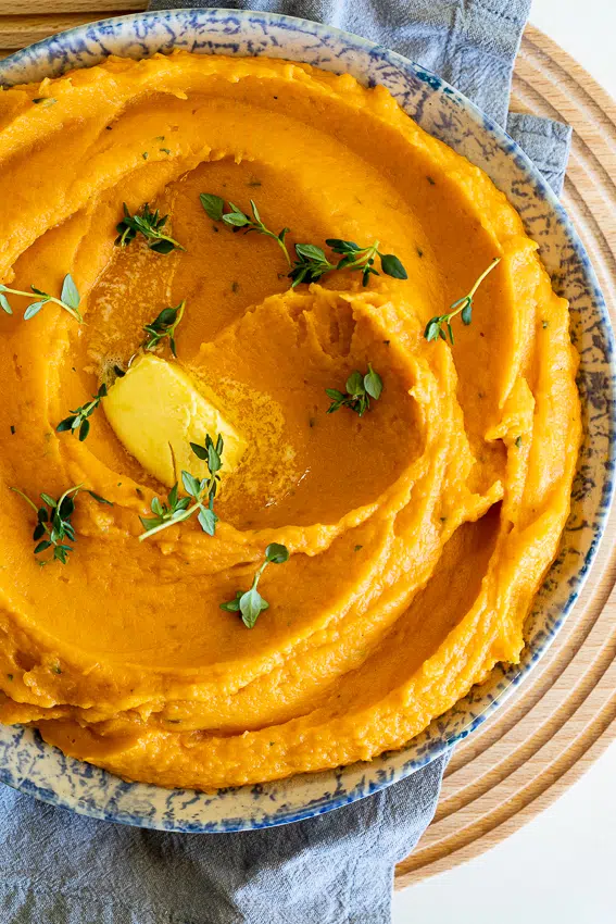 Honey thyme mashed sweet potatoes
