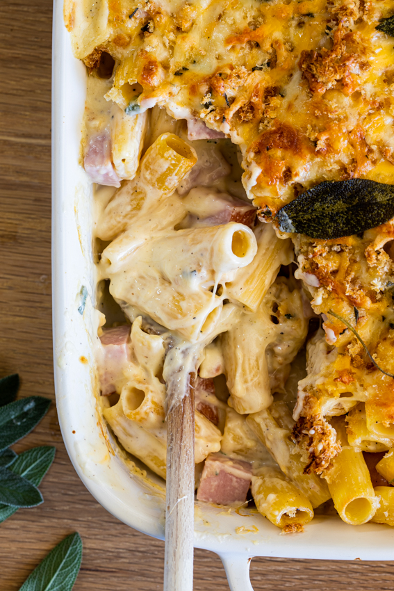 Leftover Ham and Cheese Pasta Bake