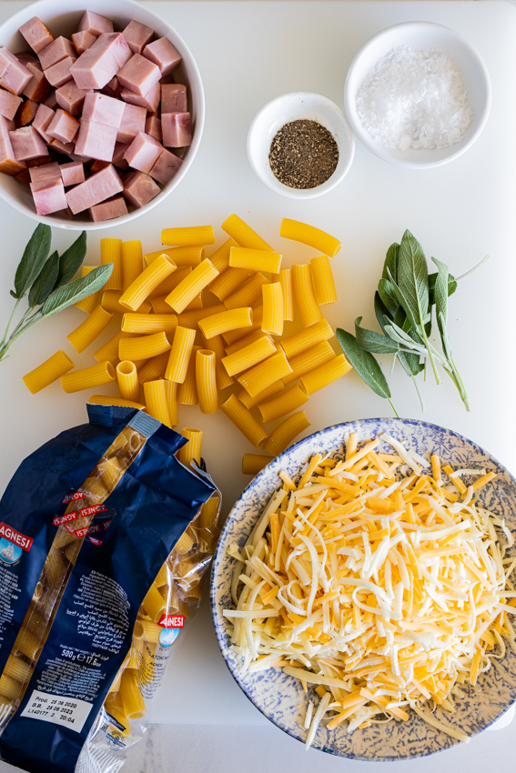 Ingredients for Leftover Ham and Cheese Pasta Bake