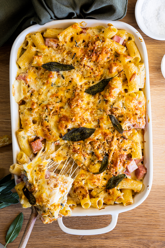 Leftover Ham and Cheese Pasta Bake