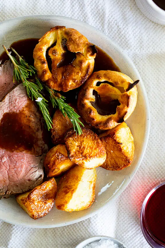 Crispy Salt and Vinegar Roasted Potatoes with roast beef