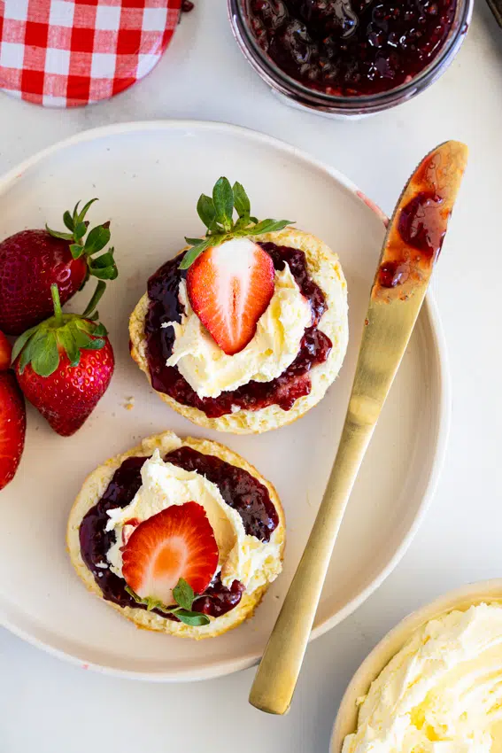 Easy Flaky Cream Scones with jam and cream