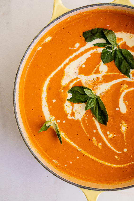 Roasted tomato soup with grilled cheese croutons 