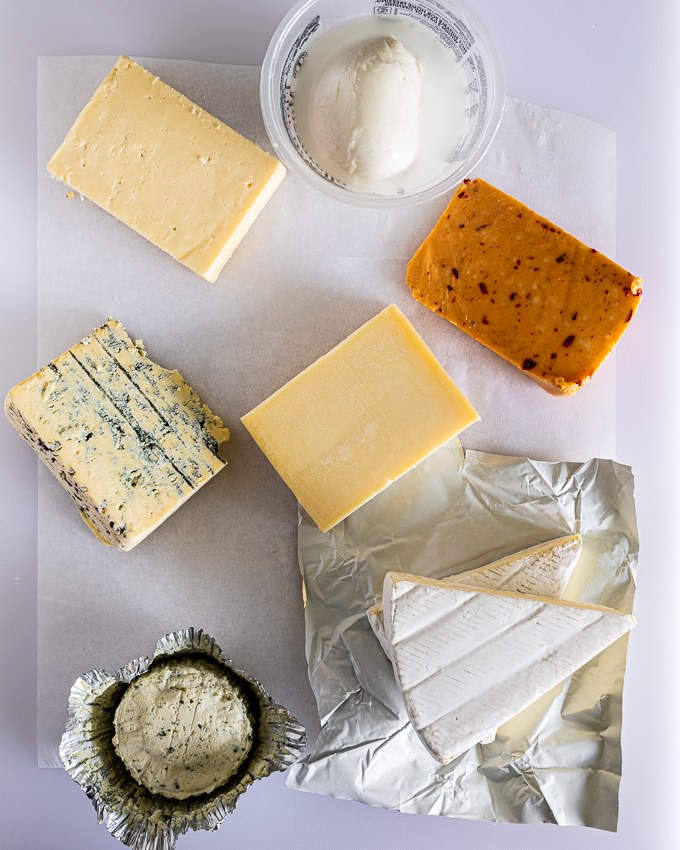 Cheese options for a cheese board.