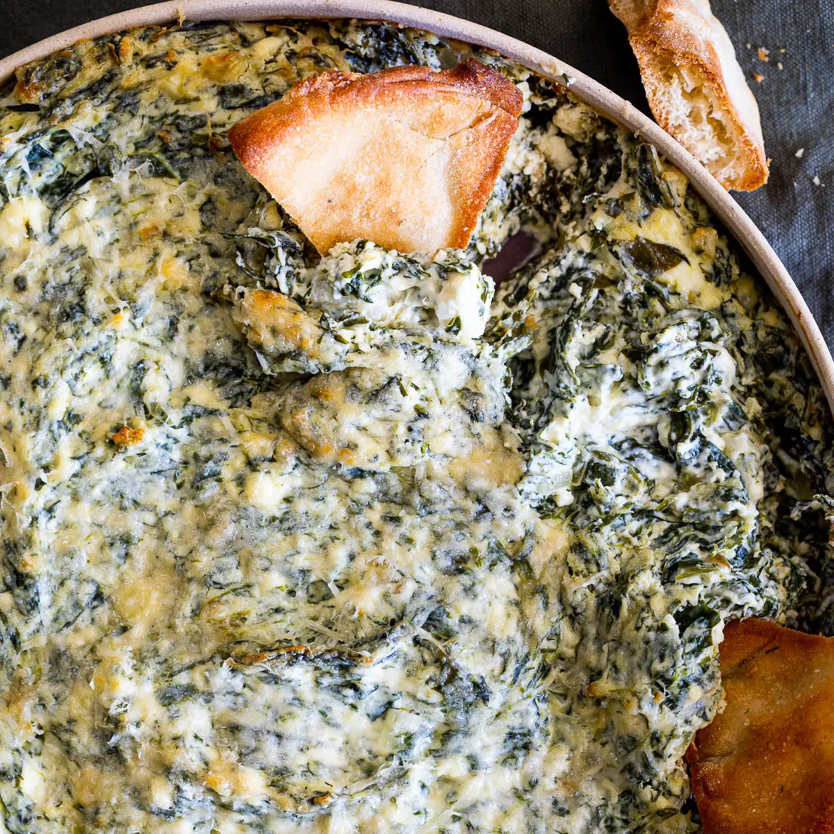 Spanakopita spinach dip with pita chips
