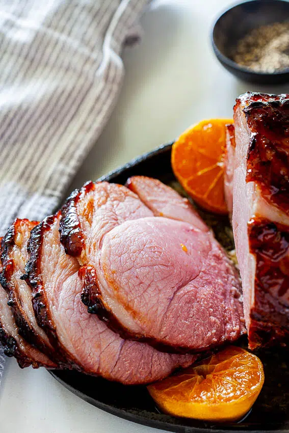 Orange brown sugar glazed ham