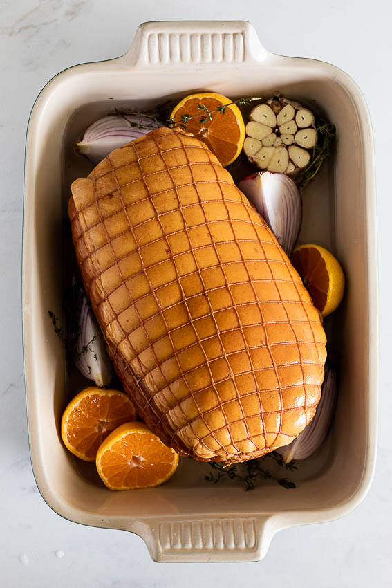 Orange brown sugar glazed ham