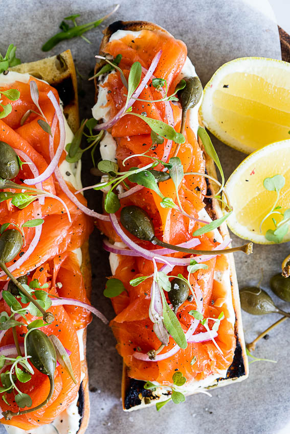 Open Smoked Salmon Sandwich with Whipped Goat's Cheese