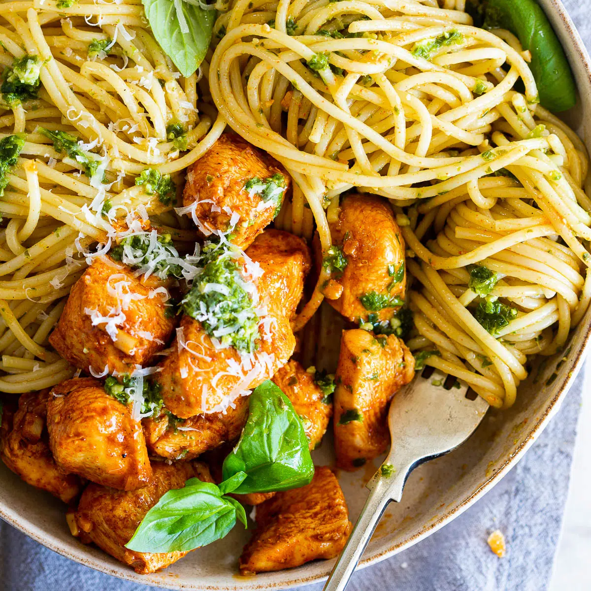 Garlic butter chicken pesto pasta