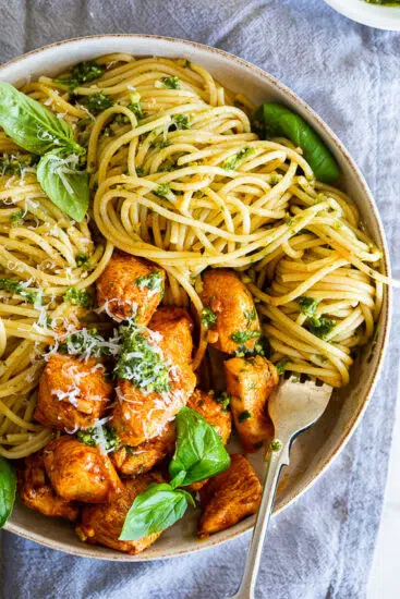 Garlic butter chicken pesto pasta