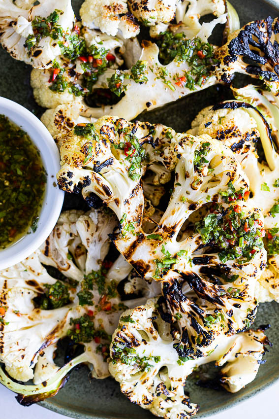 Grilled Cauliflower with Chimichurri 