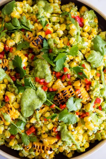 Grilled corn salad with creamy jalapeño dressing