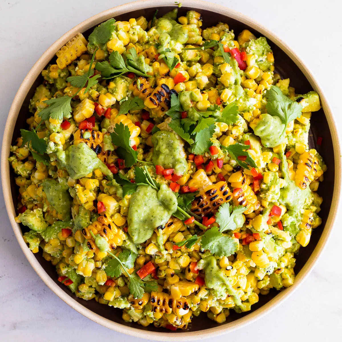 Grilled corn salad with creamy jalapeño dressing