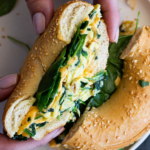 Cheesy egg bagel breakfast sandwich