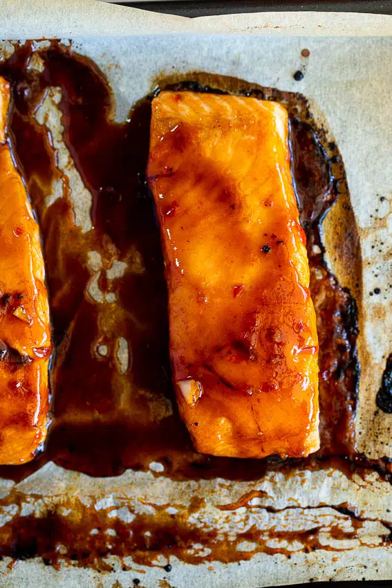 Sticky honey sriracha salmon with coconut rice