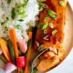 Sticky honey sriracha salmon with coconut rice