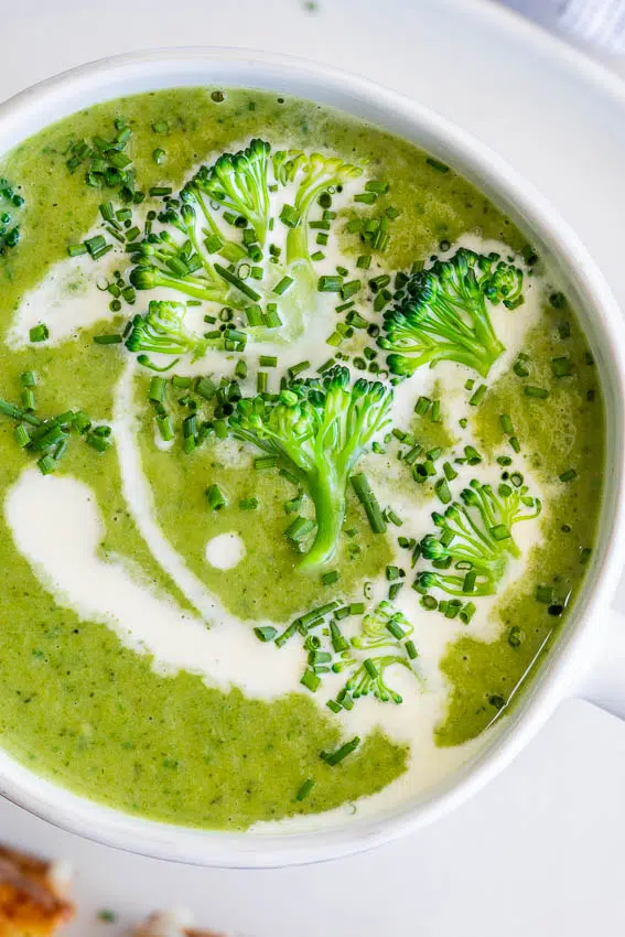Creamy Broccoli Soup with Garlic Bread Grilled Cheese