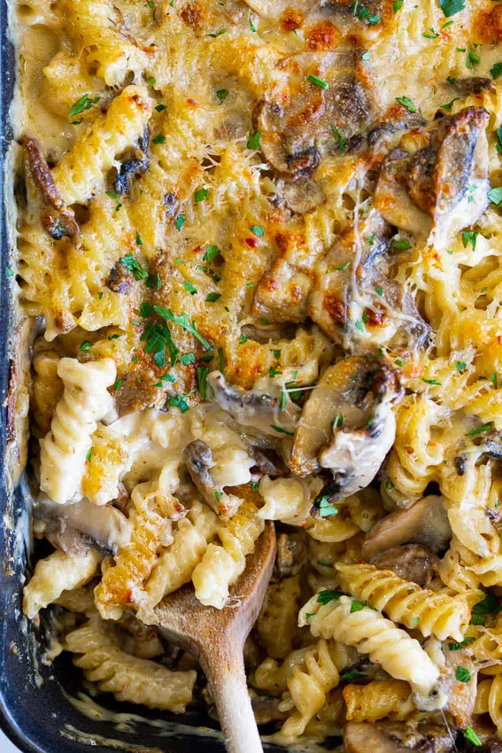 Creamy mushroom pasta bake
