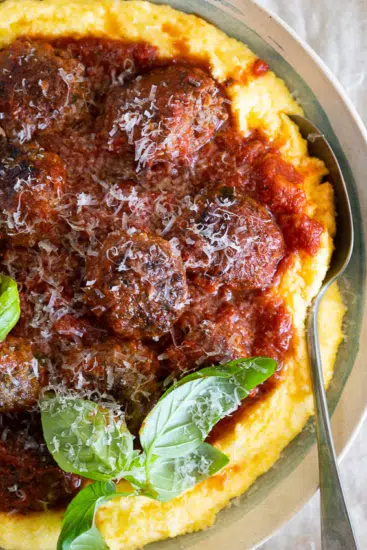 Easy Bacon Meatballs with Creamy Polenta