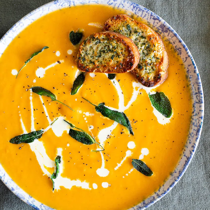 Sweet Potato Soup with Parmesan Toasts