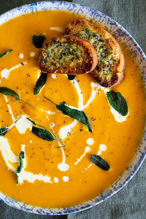 Sweet Potato Soup with Parmesan Toasts