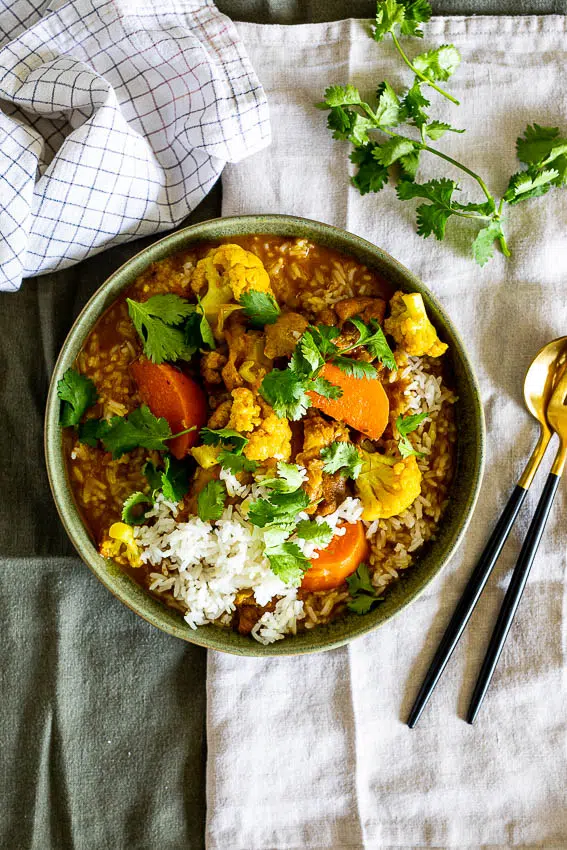 Instant Pot Braised Coconut Chicken with rice