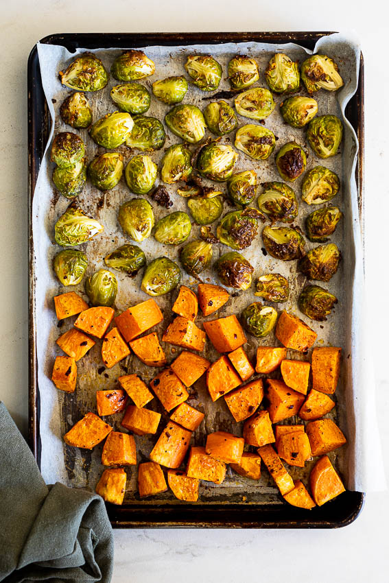 Roasted sweet potato and Brussels sprouts