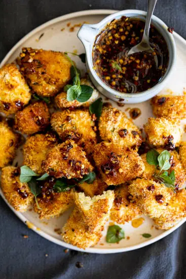 Air fried feta bites with hot honey