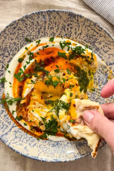 Easy Turkish Eggs with paprika butter and garlic yogurt.