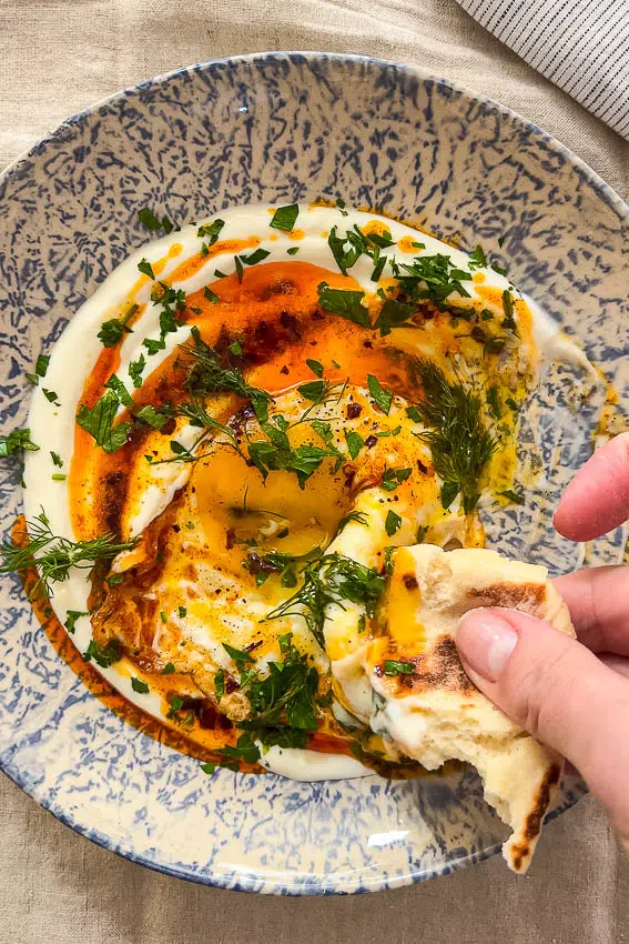 Easy Turkish Eggs with paprika butter and garlic yogurt.
